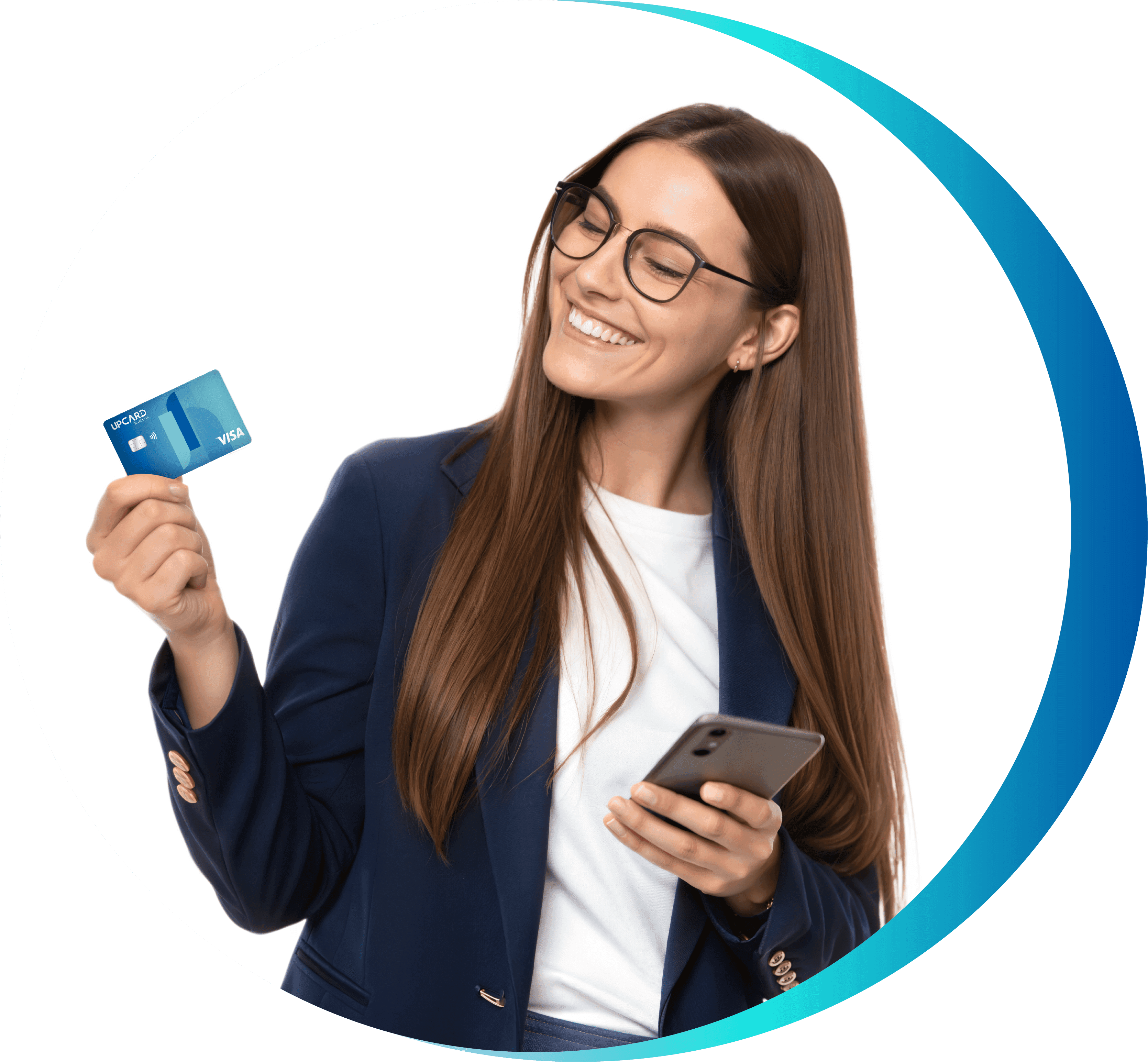 Mujer usando su tarjeta Upcard